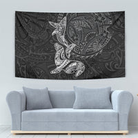 Hawaiian Monk Seal and Whale Tapestry Kakau Tribal Pattern Grayscale LT03 - Polynesian Pride