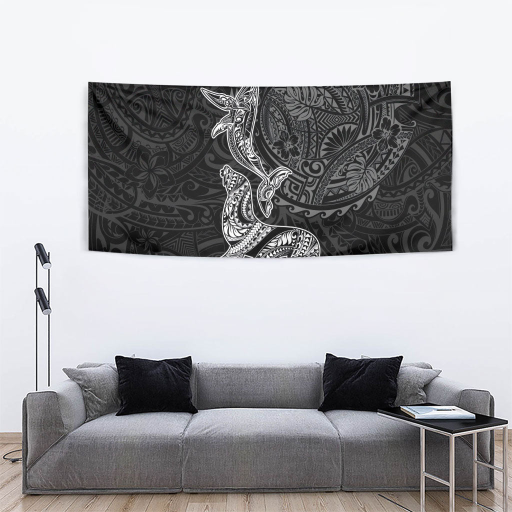 Hawaiian Monk Seal and Whale Tapestry Kakau Tribal Pattern Grayscale LT03 - Polynesian Pride