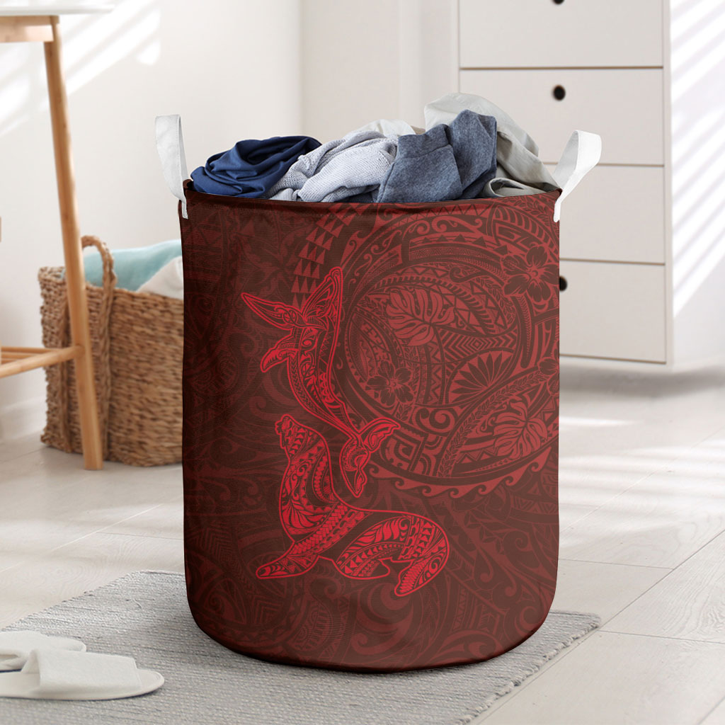 Hawaiian Monk Seal and Whale Laundry Basket Kakau Tribal Pattern Red Color LT03 Red - Polynesian Pride