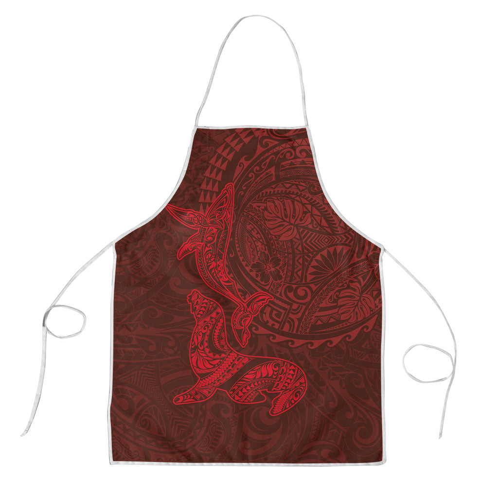 Hawaiian Monk Seal and Whale Apron Kakau Tribal Pattern Red Color LT03 Red - Polynesian Pride