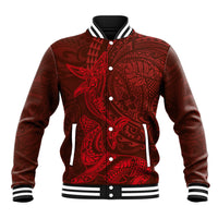 Hawaiian Monk Seal and Whale Baseball Jacket Kakau Tribal Pattern Red Color LT03 Unisex Red - Polynesian Pride