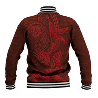Hawaiian Monk Seal and Whale Baseball Jacket Kakau Tribal Pattern Red Color LT03 - Polynesian Pride