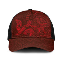 Hawaiian Monk Seal and Whale Baseball Net Cap Kakau Tribal Pattern Red Color LT03 One Size Black Red - Polynesian Pride