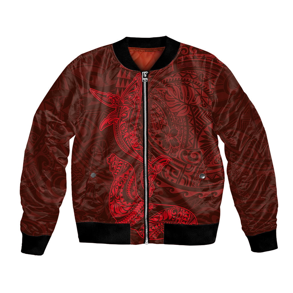 Hawaiian Monk Seal and Whale Bomber Jacket Kakau Tribal Pattern Red Color LT03 Unisex Red - Polynesian Pride