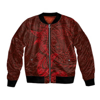 Hawaiian Monk Seal and Whale Bomber Jacket Kakau Tribal Pattern Red Color LT03 Unisex Red - Polynesian Pride