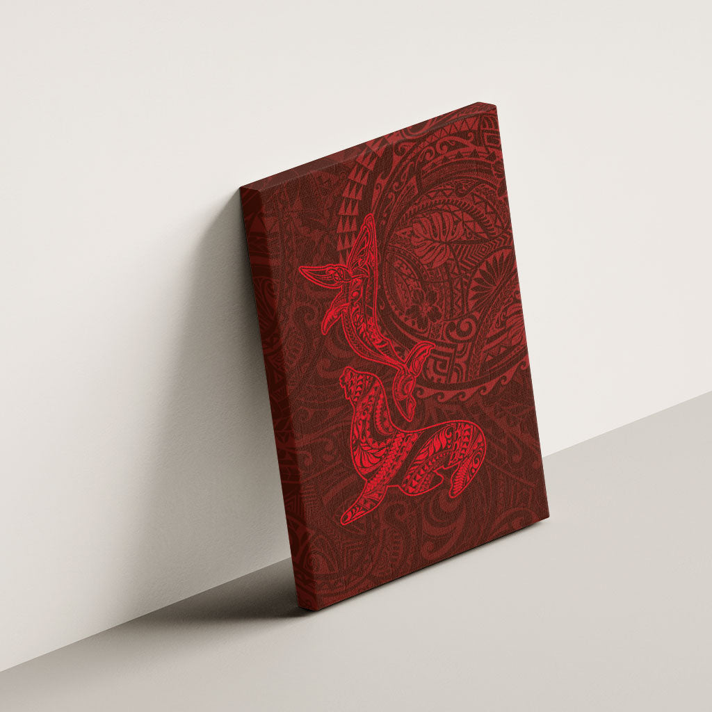 Hawaiian Monk Seal and Whale Canvas Wall Art Kakau Tribal Pattern Red Color LT03 - Polynesian Pride