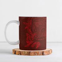 Hawaiian Monk Seal and Whale Ceramic Mug Kakau Tribal Pattern Red Color LT03 Red - Polynesian Pride