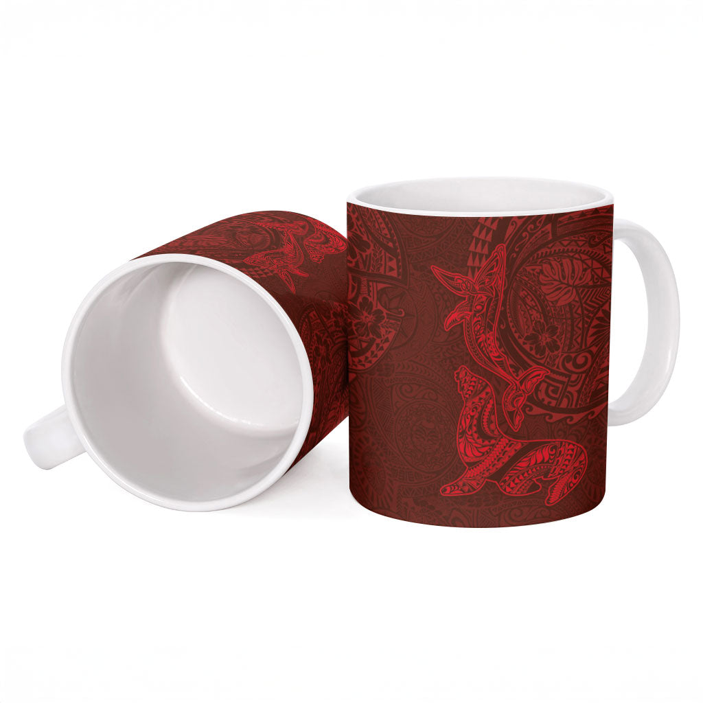 Hawaiian Monk Seal and Whale Ceramic Mug Kakau Tribal Pattern Red Color LT03 - Polynesian Pride