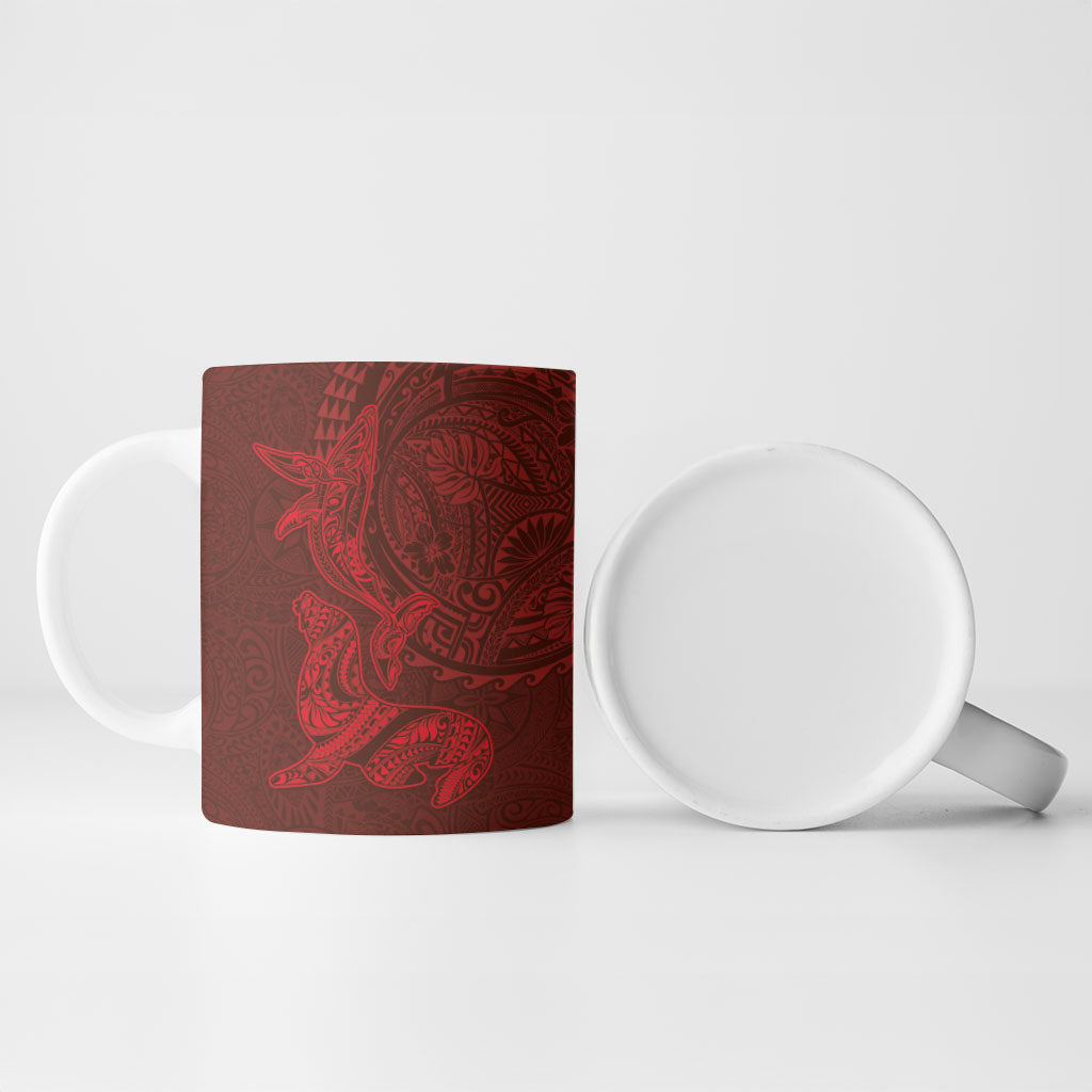 Hawaiian Monk Seal and Whale Ceramic Mug Kakau Tribal Pattern Red Color LT03 - Polynesian Pride