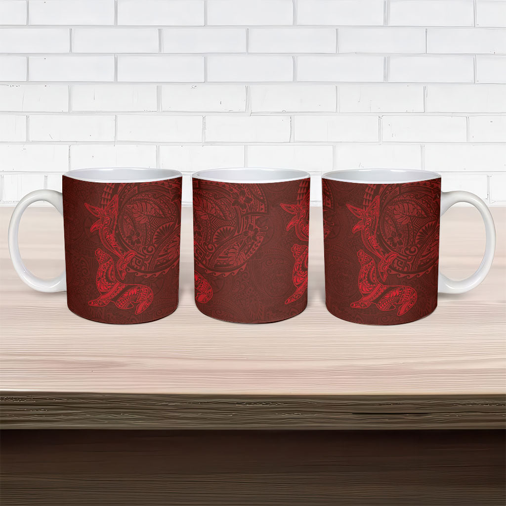 Hawaiian Monk Seal and Whale Ceramic Mug Kakau Tribal Pattern Red Color LT03 - Polynesian Pride