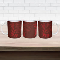 Hawaiian Monk Seal and Whale Ceramic Mug Kakau Tribal Pattern Red Color LT03 - Polynesian Pride