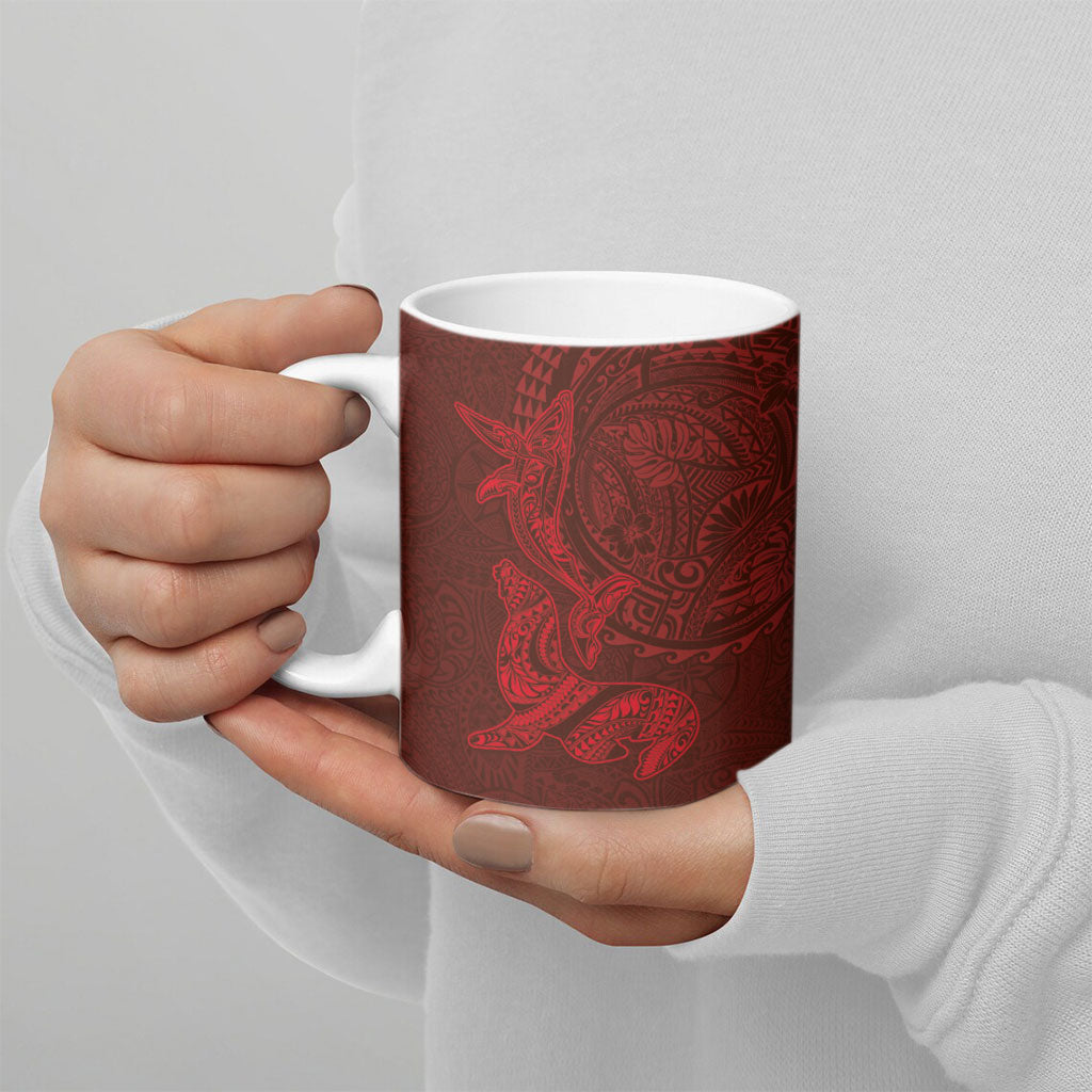 Hawaiian Monk Seal and Whale Ceramic Mug Kakau Tribal Pattern Red Color LT03 - Polynesian Pride