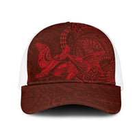 Hawaiian Monk Seal and Whale Mesh Trucker Cap Kakau Tribal Pattern Red Color LT03 One Size White Red - Polynesian Pride