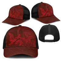 Hawaiian Monk Seal and Whale Mesh Trucker Cap Kakau Tribal Pattern Red Color LT03 - Polynesian Pride