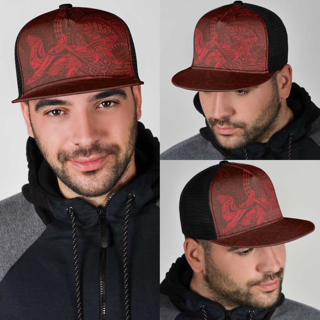 Hawaiian Monk Seal and Whale Mesh Trucker Cap Kakau Tribal Pattern Red Color LT03 - Polynesian Pride