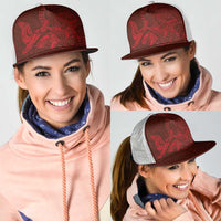Hawaiian Monk Seal and Whale Mesh Trucker Cap Kakau Tribal Pattern Red Color LT03 - Polynesian Pride