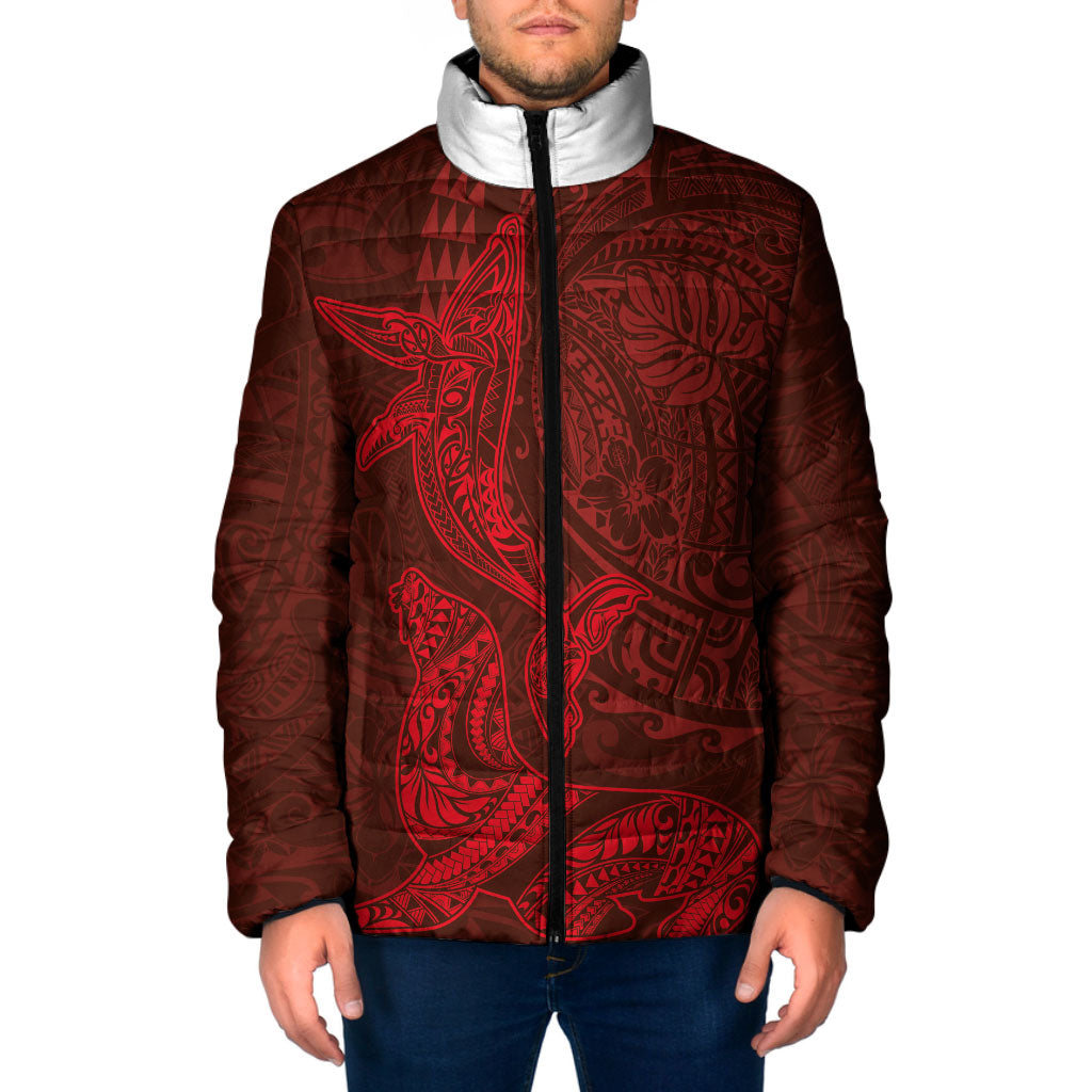 Hawaiian Monk Seal and Whale Padded Jacket Kakau Tribal Pattern Red Color LT03 Men Red - Polynesian Pride