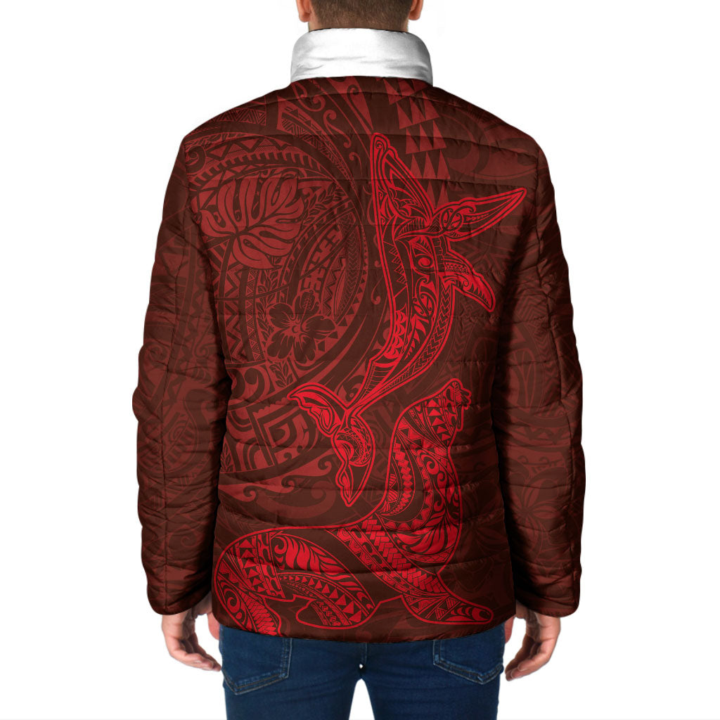 Hawaiian Monk Seal and Whale Padded Jacket Kakau Tribal Pattern Red Color LT03 - Polynesian Pride