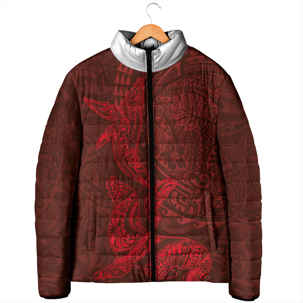 Hawaiian Monk Seal and Whale Padded Jacket Kakau Tribal Pattern Red Color LT03 - Polynesian Pride