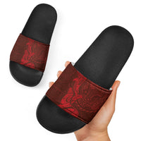 Hawaiian Monk Seal and Whale Slide Sandals Kakau Tribal Pattern Red Color LT03 - Polynesian Pride