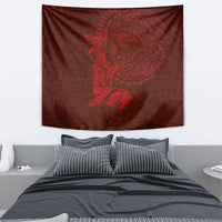 Hawaiian Monk Seal and Whale Tapestry Kakau Tribal Pattern Red Color LT03 - Polynesian Pride