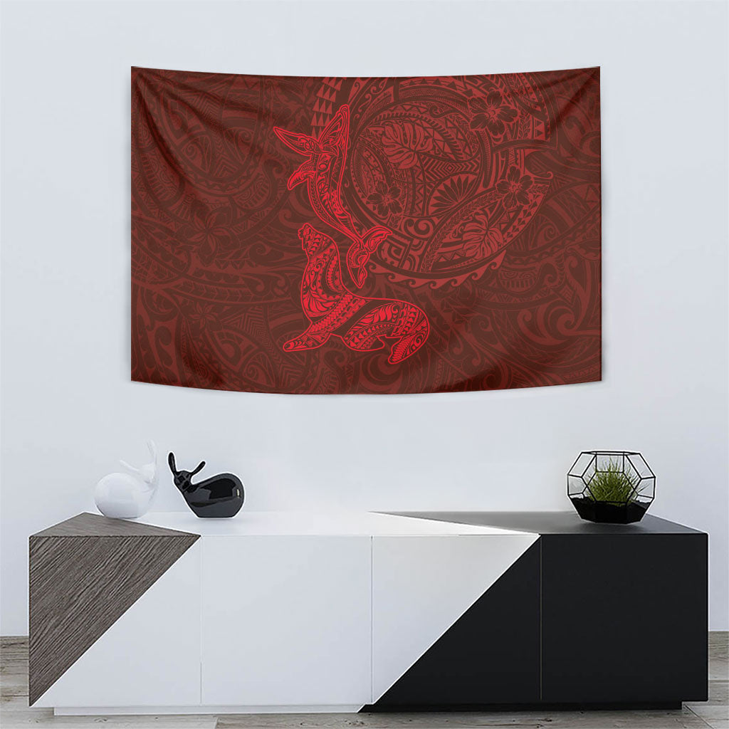 Hawaiian Monk Seal and Whale Tapestry Kakau Tribal Pattern Red Color LT03 - Polynesian Pride