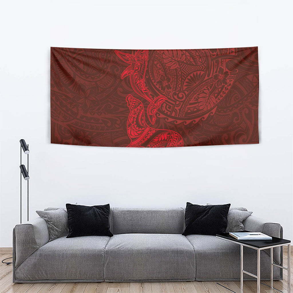 Hawaiian Monk Seal and Whale Tapestry Kakau Tribal Pattern Red Color LT03 - Polynesian Pride