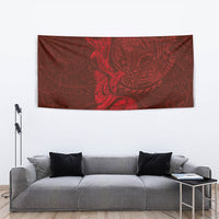 Hawaiian Monk Seal and Whale Tapestry Kakau Tribal Pattern Red Color LT03 - Polynesian Pride