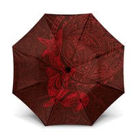 Hawaiian Monk Seal and Whale Umbrella Kakau Tribal Pattern Red Color LT03 One Size Folded 11.42 inch Opened Diameter 37.4 inch Red - Polynesian Pride