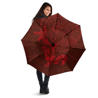 Hawaiian Monk Seal and Whale Umbrella Kakau Tribal Pattern Red Color LT03 - Polynesian Pride