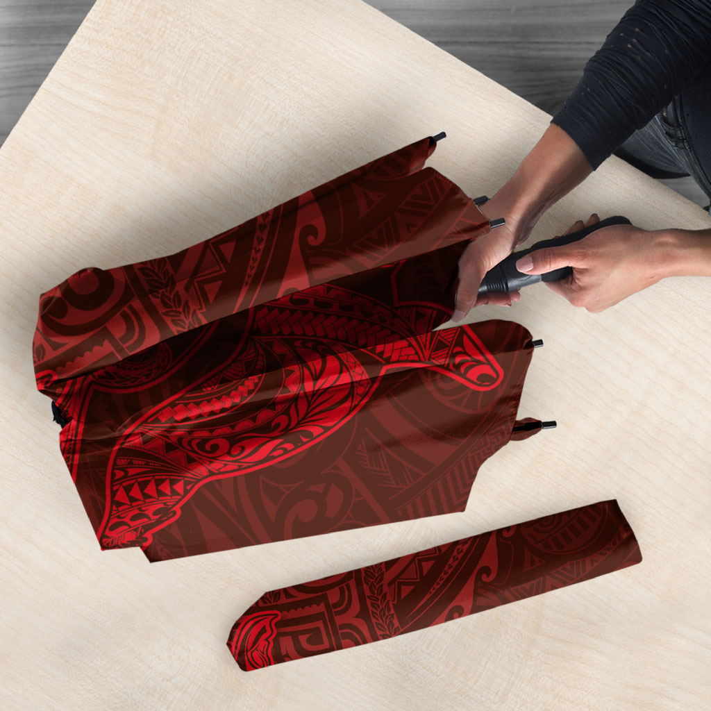Hawaiian Monk Seal and Whale Umbrella Kakau Tribal Pattern Red Color LT03 - Polynesian Pride