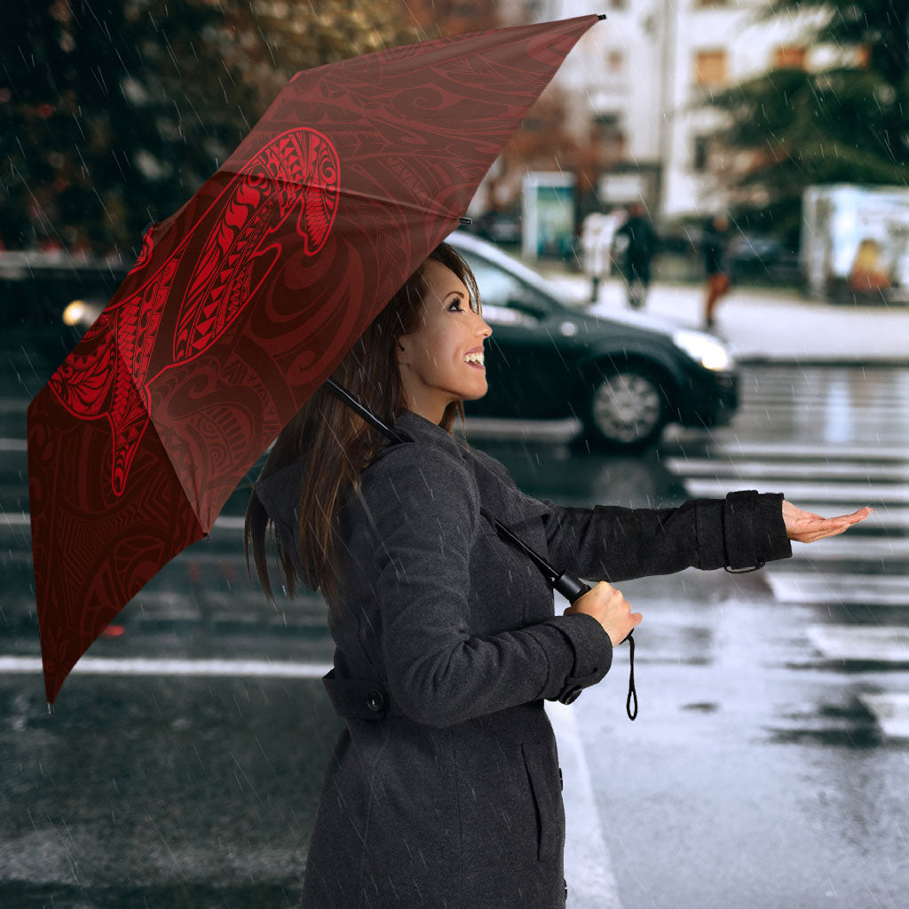 Hawaiian Monk Seal and Whale Umbrella Kakau Tribal Pattern Red Color LT03 - Polynesian Pride