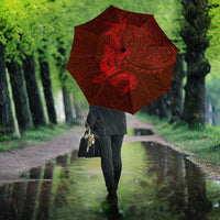 Hawaiian Monk Seal and Whale Umbrella Kakau Tribal Pattern Red Color LT03 - Polynesian Pride