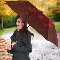 Hawaiian Monk Seal and Whale Umbrella Kakau Tribal Pattern Red Color LT03 - Polynesian Pride