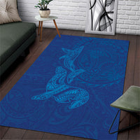 Hawaiian Monk Seal and Whale Area Rug Kakau Tribal Pattern Blue Color LT03 Blue - Polynesian Pride