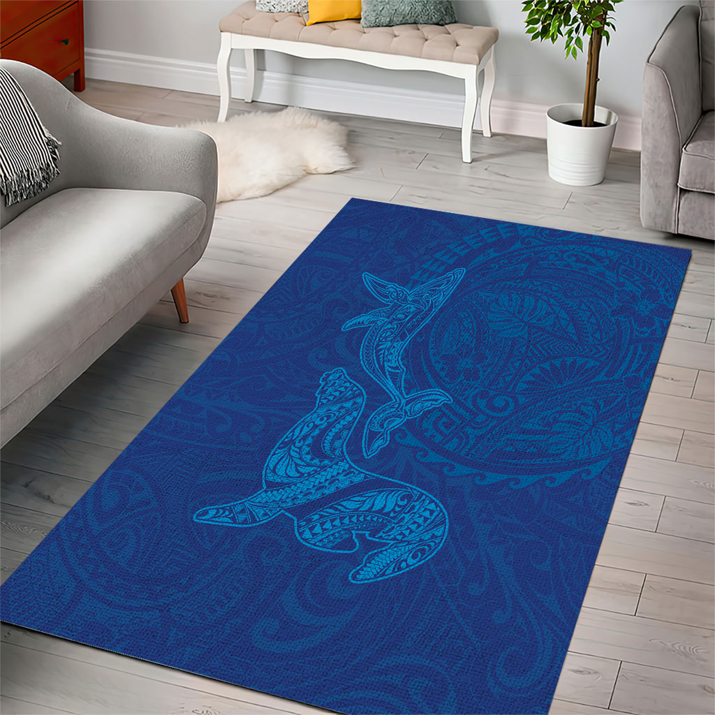 Hawaiian Monk Seal and Whale Area Rug Kakau Tribal Pattern Blue Color LT03 - Polynesian Pride