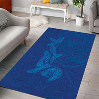 Hawaiian Monk Seal and Whale Area Rug Kakau Tribal Pattern Blue Color LT03 - Polynesian Pride