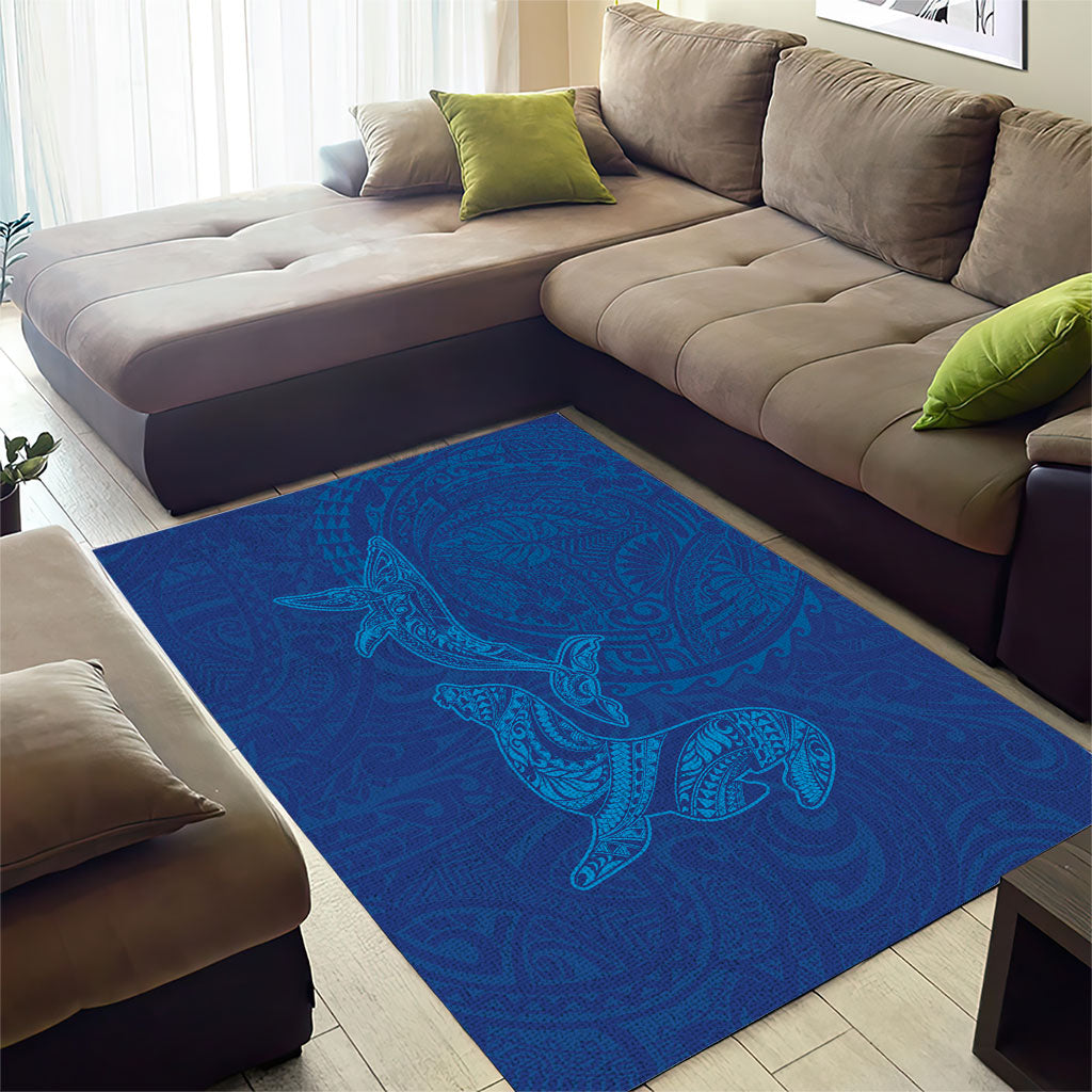 Hawaiian Monk Seal and Whale Area Rug Kakau Tribal Pattern Blue Color LT03 - Polynesian Pride