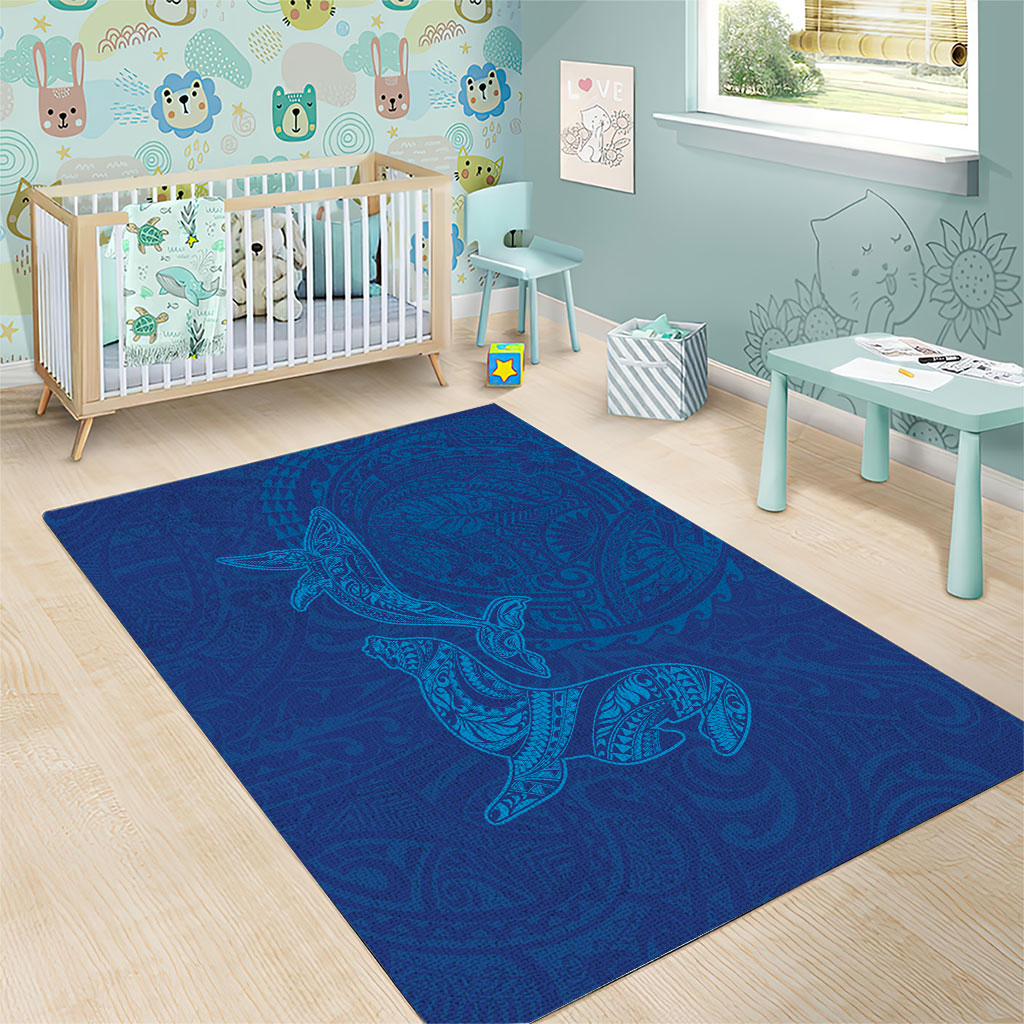 Hawaiian Monk Seal and Whale Area Rug Kakau Tribal Pattern Blue Color LT03 - Polynesian Pride