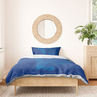 Hawaiian Monk Seal and Whale Bedding Set Kakau Tribal Pattern Blue Color LT03 - Polynesian Pride