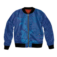 Hawaiian Monk Seal and Whale Bomber Jacket Kakau Tribal Pattern Blue Color LT03 Unisex Blue - Polynesian Pride