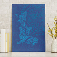 Hawaiian Monk Seal and Whale Canvas Wall Art Kakau Tribal Pattern Blue Color LT03 Without Frame Blue - Polynesian Pride