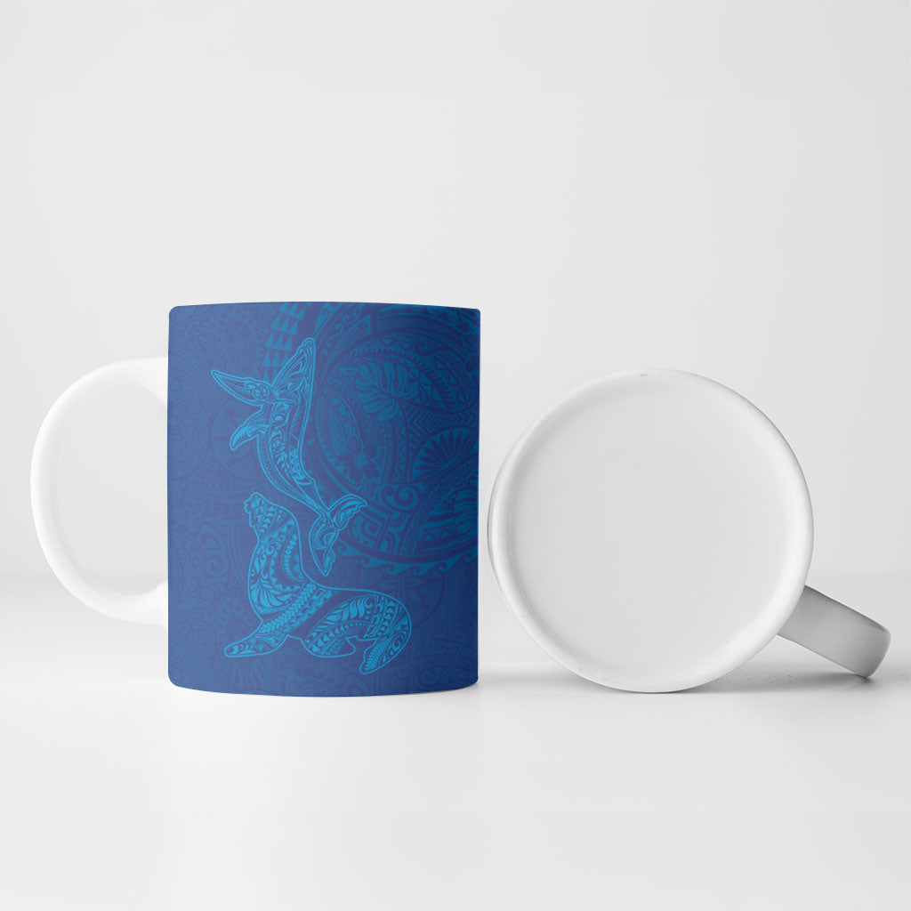 Hawaiian Monk Seal and Whale Ceramic Mug Kakau Tribal Pattern Blue Color LT03 - Polynesian Pride