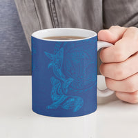 Hawaiian Monk Seal and Whale Ceramic Mug Kakau Tribal Pattern Blue Color LT03 - Polynesian Pride