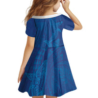 Hawaiian Monk Seal and Whale Kid Short Sleeve Dress Kakau Tribal Pattern Blue Color LT03 - Polynesian Pride