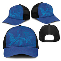 Hawaiian Monk Seal and Whale Mesh Trucker Cap Kakau Tribal Pattern Blue Color LT03 - Polynesian Pride