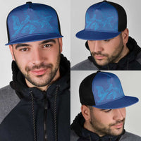 Hawaiian Monk Seal and Whale Mesh Trucker Cap Kakau Tribal Pattern Blue Color LT03 - Polynesian Pride