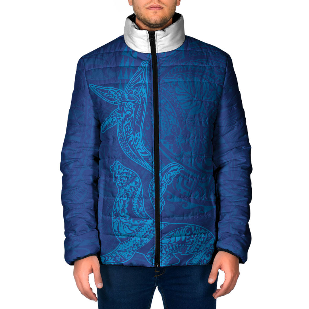 Hawaiian Monk Seal and Whale Padded Jacket Kakau Tribal Pattern Blue Color LT03 Men Blue - Polynesian Pride