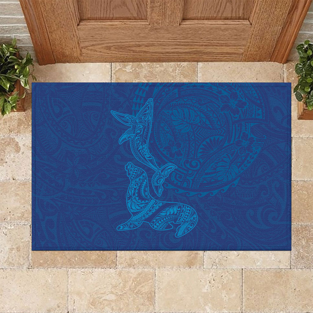 Hawaiian Monk Seal and Whale Rubber Doormat Kakau Tribal Pattern Blue Color LT03 Blue - Polynesian Pride
