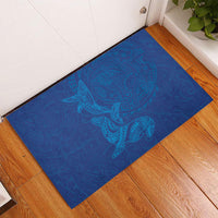 Hawaiian Monk Seal and Whale Rubber Doormat Kakau Tribal Pattern Blue Color LT03 - Polynesian Pride